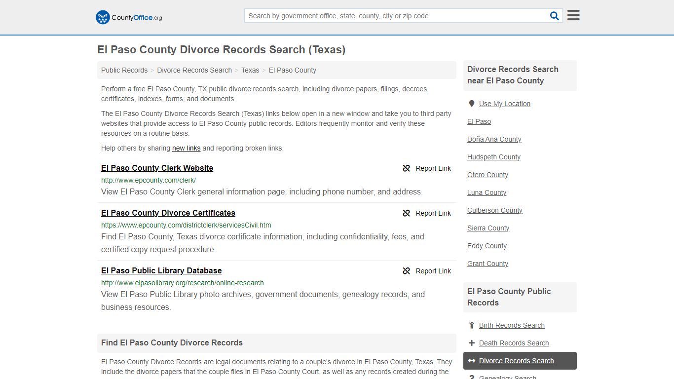 El Paso County Divorce Records Search (Texas) - County Office